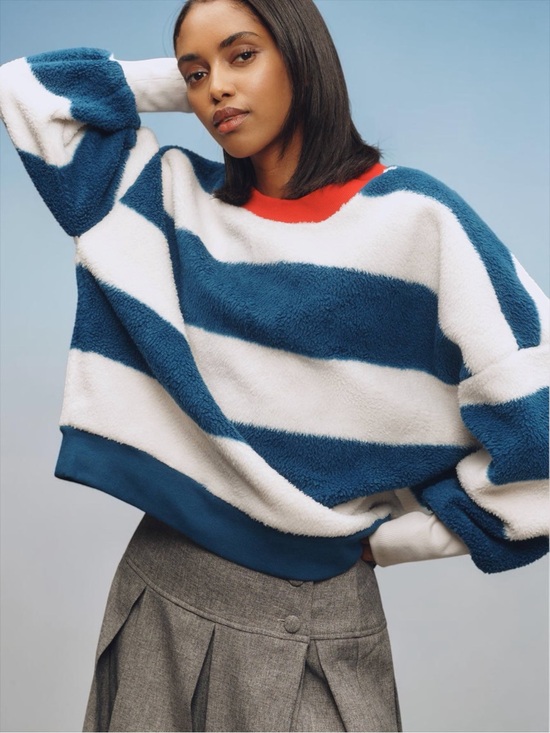 Anthropologie Sweaters - Anthropologie Maeve Women’s Cotton Sherpa Fleece Stipe Sweater Size Small